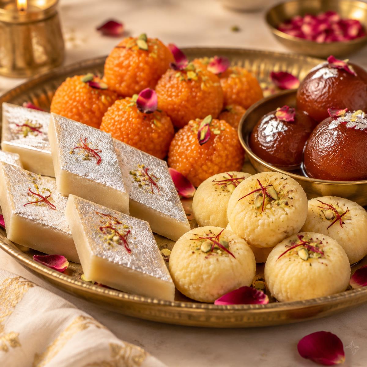 Indian sweets on a brass platter